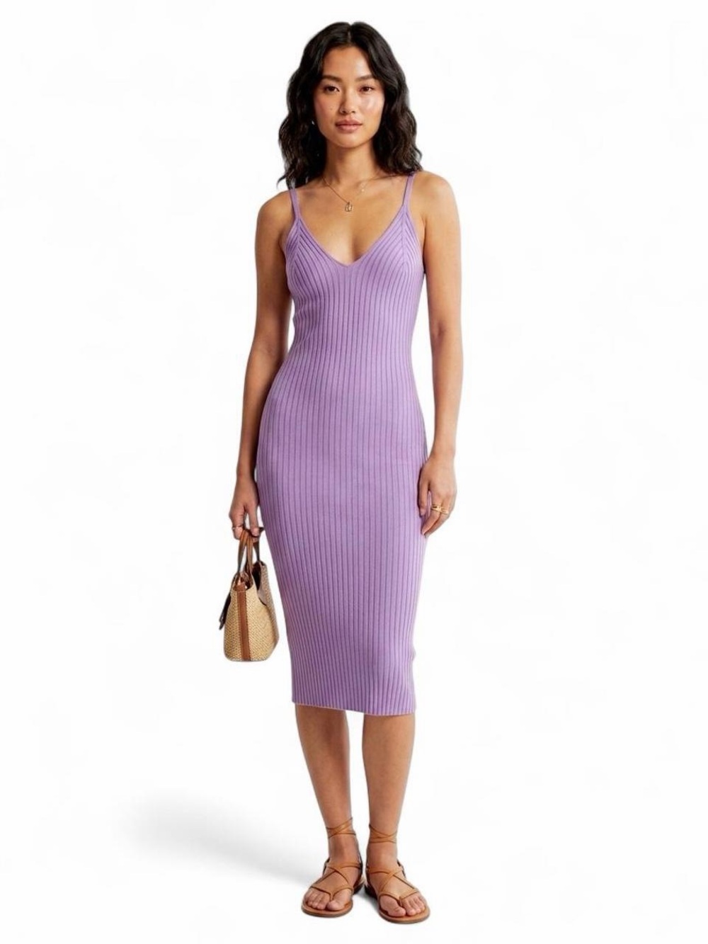 Almost Famous Purple Ribbed Knit Midi Dress M Bodycon Slip Fitted